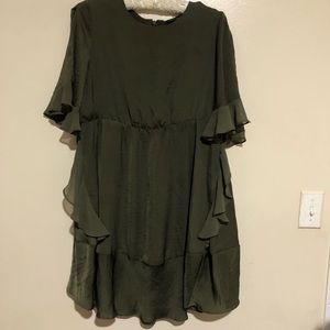 Copy Who What Wear Flutter Sleeve Ruffle Dress Size Small beautiful olive green